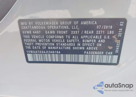 2018 Volkswagen Passat 2.0T R-Line/2.0T S from USA, damaged, VIN 1VWAA7A34JC048164